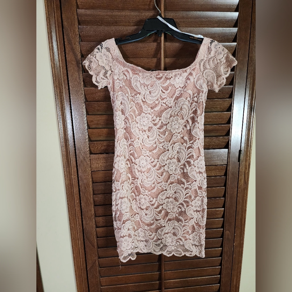 Papaya Pink Lace Sleeve Sheath Dress